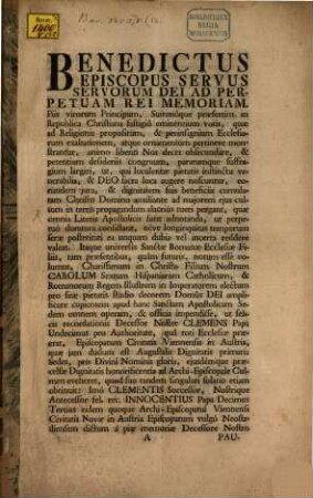 Benedictus Episcopus Servus Servorum Dei Ad Perpetuam Rei Memoriam. ...