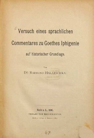 Versuch eines sprachlichen Commentares zu Goethes Iphigenie auf historischer Grundlage