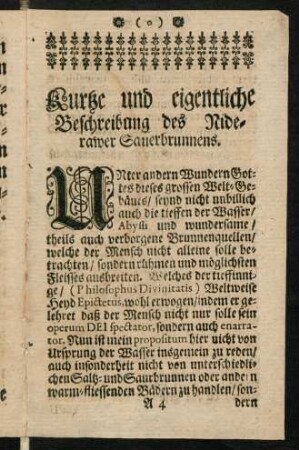 A4r-B3v, Kurze und eigentliche Beschreibung des Nideramer Sauerbrunnens.