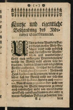 A4r-B3v, Kurze und eigentliche Beschreibung des Nideramer Sauerbrunnens.