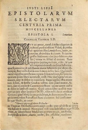 Ivsti Lipsi[i] Epistolarvm Selectarvm Centvria ... Miscellanea, Centuria 1