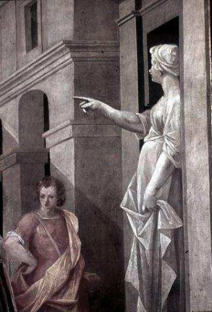 Illusionistische Architekturkulisse, an die Uffizien in Florenz angelehnt, mit Staffagefiguren
