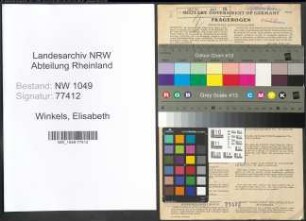 Entnazifizierung Elisabeth Winkels , geb. 11.03.1906 (Kindergaertnerin)