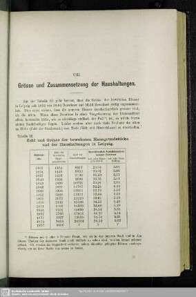 VIII. Grösse und Zusammensetzung der Haushaltungen