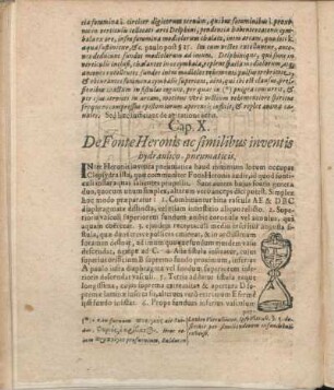 Cap. X. De Fonte Heronis ac similibus inventis hydraulico-pneumaticis.