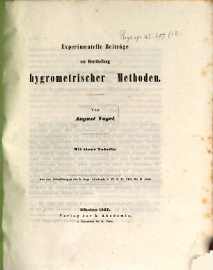 Experimentelle Beiträge zur Beurtheilung hygrometrischer Methoden