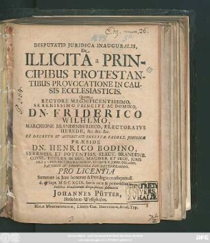 Disputatio Iuridica Inauguralis, De Illicita a Principibus Protestantibus Provocatione In Causis Ecclesiasticis