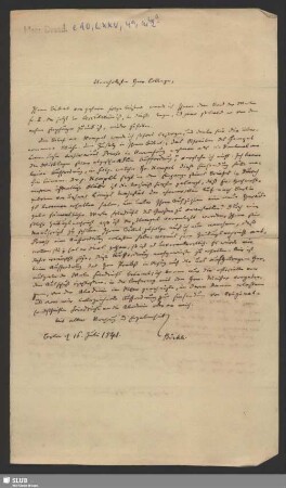 4a(2): Brief A. Böckhs an Schlegel; dat. Berlin, 16.07.1841.
