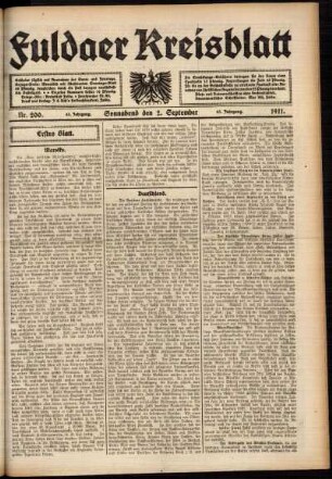 Erste Ausgabe vom Samstag, den 02. September 1911.
