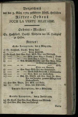 Verzeichniß des Ritter-Ordens pour la vertu militaire