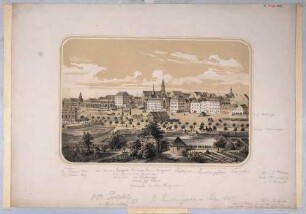 Dresden, Blick über den Demolierungsplatz (Antonsplatz und Postplatz) nach Nordosten auf die Altstadt im Zustand von 1825