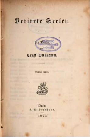 Verirrte Seelen : Ein Roman von Ernst Willkomm. 3