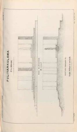 Plate C. Puliyankulama. Pilimagé. Side elevation. Section through H. I.