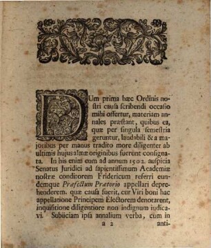 Prorectorem Magnificvm Patresqve Ac Cives Academiae Ad Dispvtationem Inavgvralem Clarissimi summorum in utroque Jure Honorum Candidati Gottfrid. Henr. Voelckelii Dresd. ... invitat Simvlqve de Titulo Friderici Sapientis Praefectvs Praetorio Disserit Mich. Henricvs Gribner Ordin. Jur. h. t. Decanvs