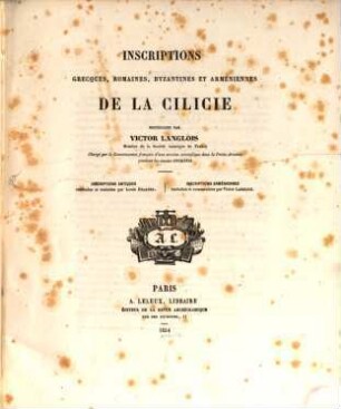 Inscriptions grecques, romaines, byzantines et arméniennes de la Cilicie