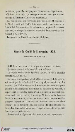 Séance du Comité du 8 novembre 1858