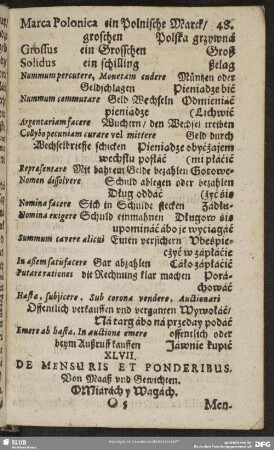 XLVII. De Mensuris Et Ponderibus