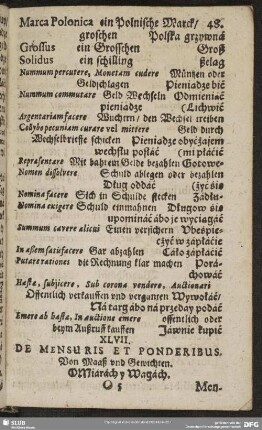 XLVII. De Mensuris Et Ponderibus