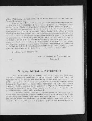 Verfügung, betreffend die Bureaudienstzeit