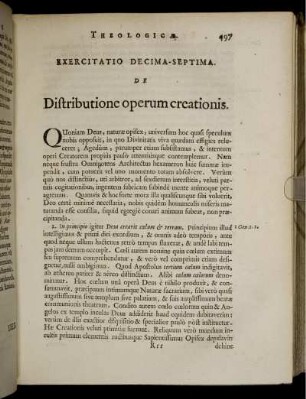 Exercitatio Decima-Septima. De Distributione operum creationis.