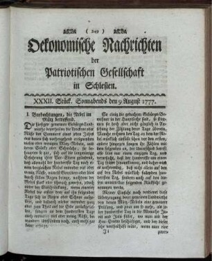 XXXII. Stück. Sonnabends den 9 August 1777.