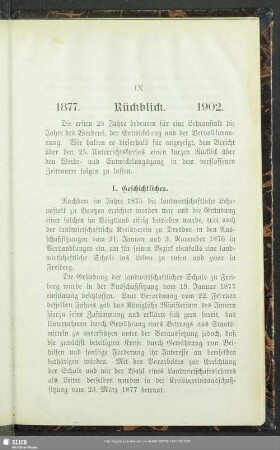 IX. Rückblick 1877 - 1902