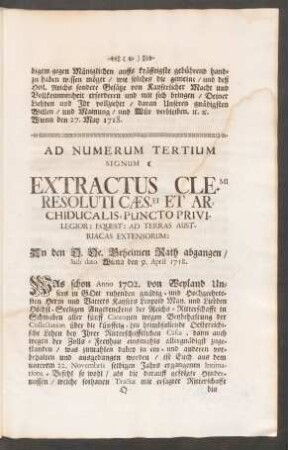 Ad Numerum Tertium Signum. Extractus Cle.Mi Resoluti ...