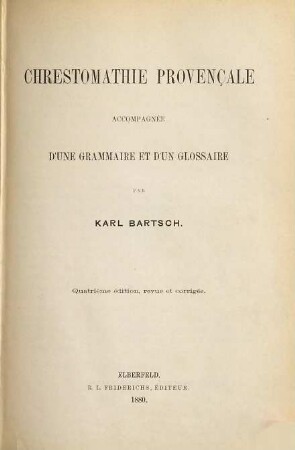 Chrestomathie provençale : accompagnée d'une grammaire et d'un glossaire