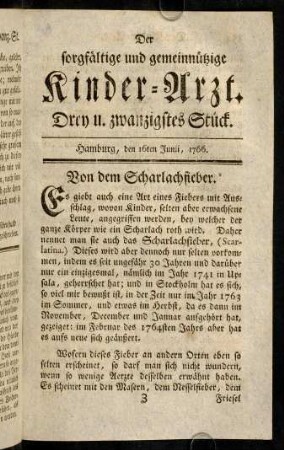 353-368, Drey u. zwanzigstes Stück. Von dem Scharlachfieber.