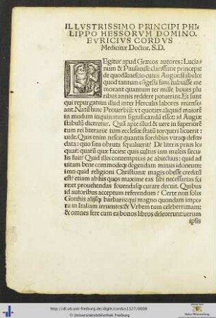 PHILIPPO HESSORUM DOMINO EURICIUS CORDUS SALUTEM DICIT