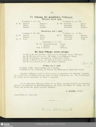 VI. Ordnung der mündlichen Prüfungen