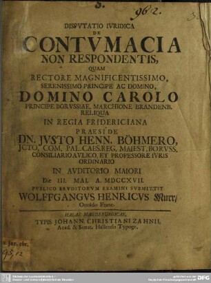 Disputatio Iuridica De Contumacia Non Respondentis
