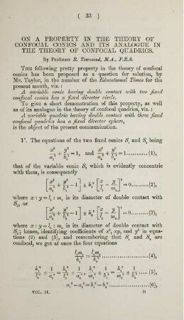 On a property in the theory of confocal conics and its analogue in the theory of confocal quadrics.
