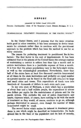 249-258, Report: Criminological treatment procedures in the United States