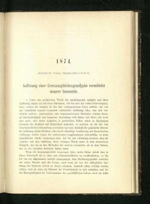 Auflösung einer Grenzgleichaufgabe vermittelst neuerer Geometrie