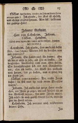 Zehnter Auftritt. Herr von Lohnheim. Johann. Niklas. Hanchen.
