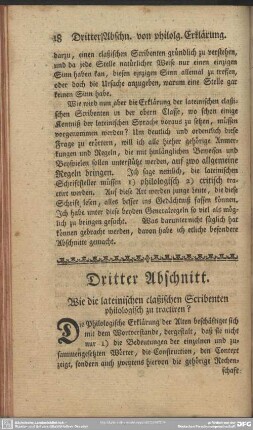 Dritter Abschnitt. Wie die lateinischen claßischen Scribenten philologisch zu tractiren?