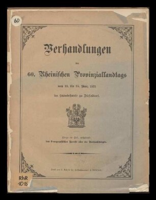 Verhandlungen des 60. Rheinischen Provinziallandtags / 60.1921