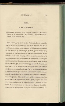 XXV. Le Roi au Landgrave (27 septembre 1603)