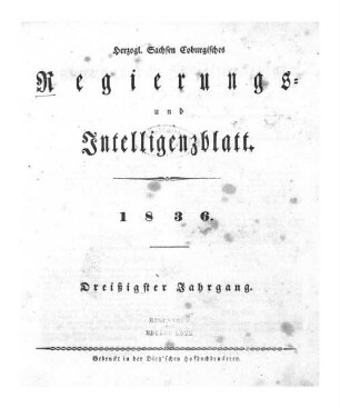 Herzogl.-Sachsen-Coburgisches Regierungs- und Intelligenzblatt. 1836