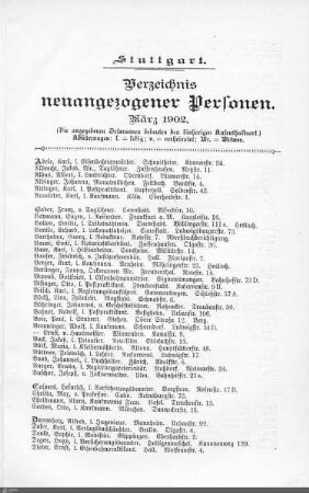 Verzeichnis neuangezogener Personen: März 1902