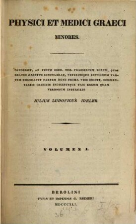 Physici et medici Graeci minores, 1
