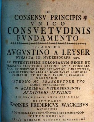 De Consensv Principis Vnico Consvetvdinis Fvndamento