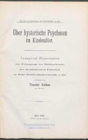 Über hysterische Psychosen im Kindesalter