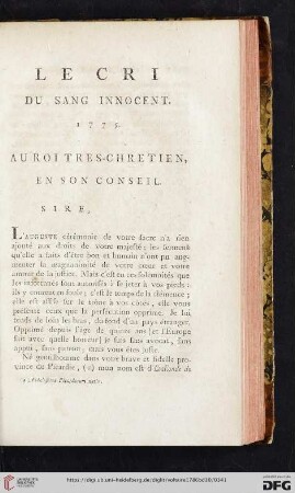 Le cri du sang innocent. 1775