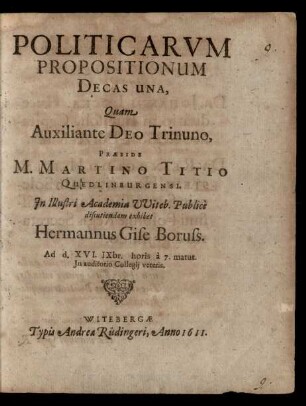 Politicarum Propositionum Decas Una