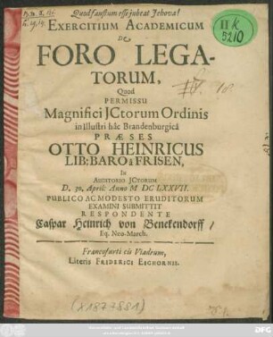 Exercitium Academicum De Foro Legatorum