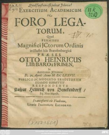 Exercitium Academicum De Foro Legatorum
