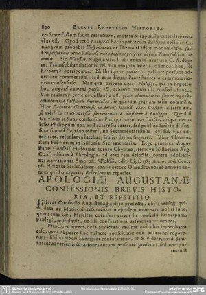 Apologiae Augustanae Confessionis Brevis Historia, Et Repetitio