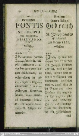 De Interno Fontis St. Iosephi Usu Sequentia Observanda Sunt